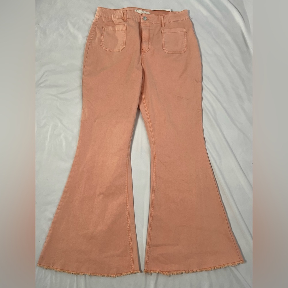 NEW Super Flared Bell Bottom Pink Pant Rodeo Festival Hippie High Rise Jeans 16